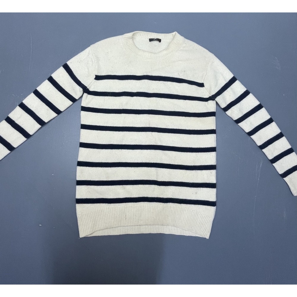 J.Crew Womens Size M Striped Sweater Cream Navy Long Sleeve Merino Wool Knit Top